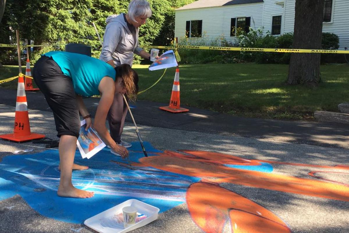 3D chalk art design by Janet Tombros of Florida  and Lisa Long Gaither of Raleigh, North Carolina in progress