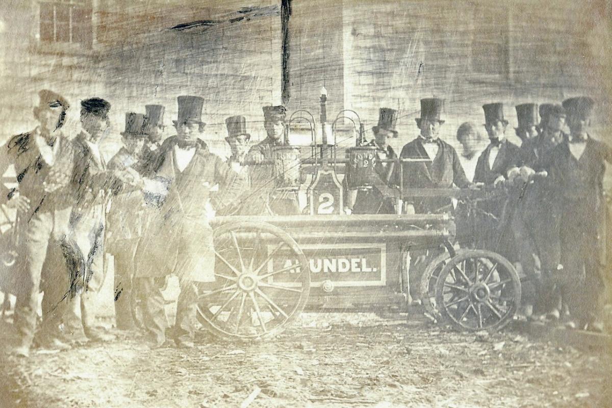This photo from the Library of Congress shows the 1850 Hunneman Hand Tub Engine "Arundel 2" and members of the Arundel Engine Company. It is believed to be one of the earliest photographs taken in Kennebunkport.