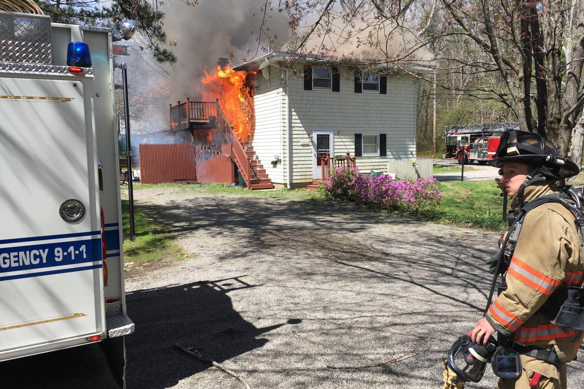 May 2017 Kennebunkport Firefighters arrive on the scene of a structure fire on Wildes District Road. Kennebunk and Wells provided mutual aid assistance.