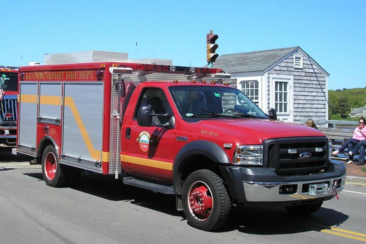 Squad 11: 2006 Ford/Pierce Rescue Squad Truck - Carries the department's Jaws of Life & other vehicle extrication tools & rescue equipment. Purchased by the Clifford Seavey Trust & The Kennebunkport Village Fire Co.